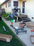 Working together to assemble the engine crane
